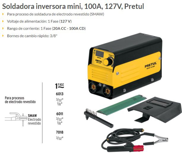 Mini Soldadora Inversor 100 A, 127 V, Pretul Color Amarillo